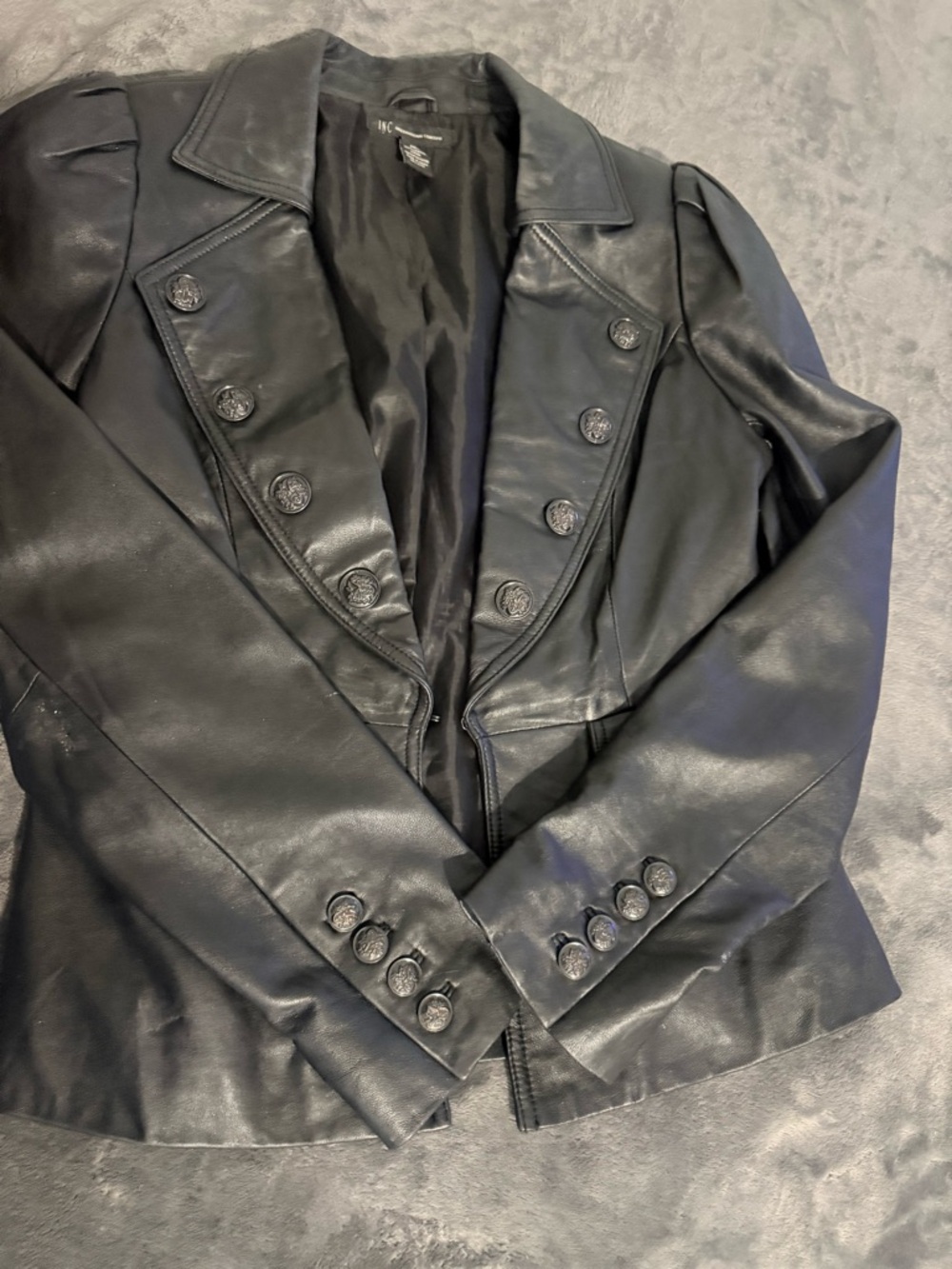 INC International Concepts Black Faux Leather Double-Breasted Blazer